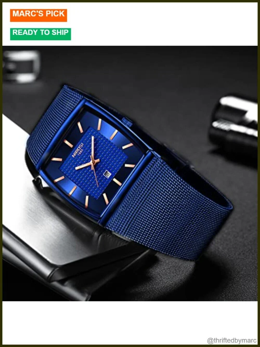 Men's Square Analog Quartz Stainless Steel Watch with Date Mesh Strap Water